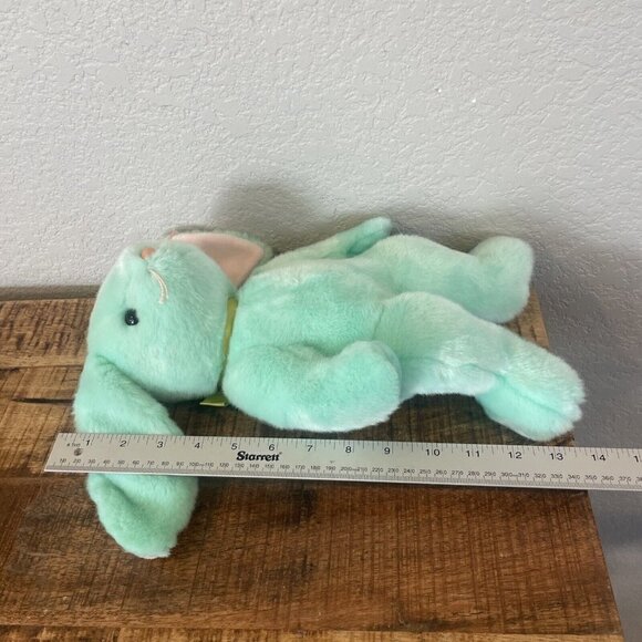 TY Beanie Buddy HIPPITY Green Bunny 14” Stuffed Animal Plush Beanie Babies 1998 - Picture 5 of 10